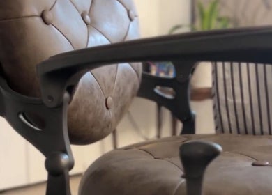 Luxurious leather chair at Solo Chair, Royal Leamington Spa, England, GB showcasing comfort and style.