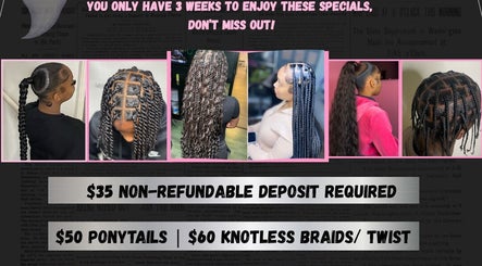 Stylish braids and twists at Pretty Girl Escape, Rices, Saint Philip, BB. Limited time specials available.