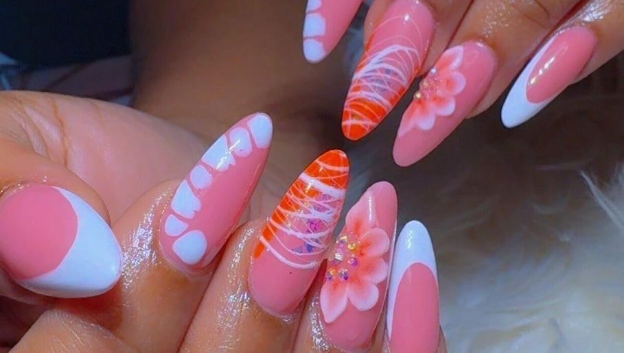 Elegant floral nail art at Buddafly Nails in Tunapuna/piarco Regional Corporation, TT.