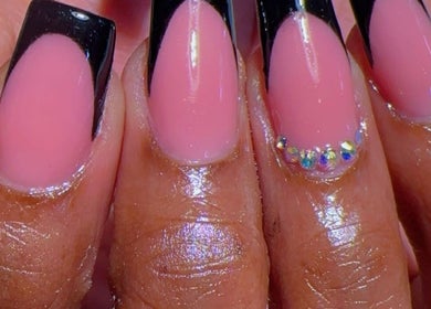 Elegant nail design with black tips at Buddafly Nails, Tunapuna/piarco Regional Corporation, TT.