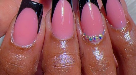 Elegant nail design with black tips at Buddafly Nails, Tunapuna/piarco Regional Corporation, TT.