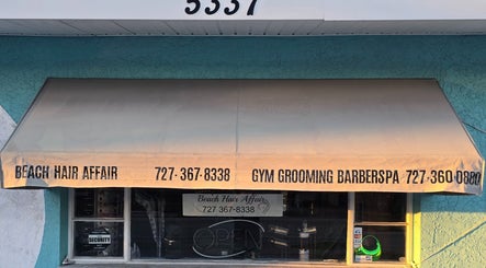 Exterior awning of Beach Hair Affair in St. Petersburg, Florida, US.