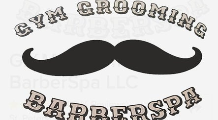G.Y.M Grooming BarberSpa logo featuring a mustache, located in St. Petersburg, Florida, US.