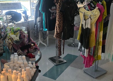 Fashionable accessories and clothing display at Beach Hair Affair, St. Petersburg, Florida, US.