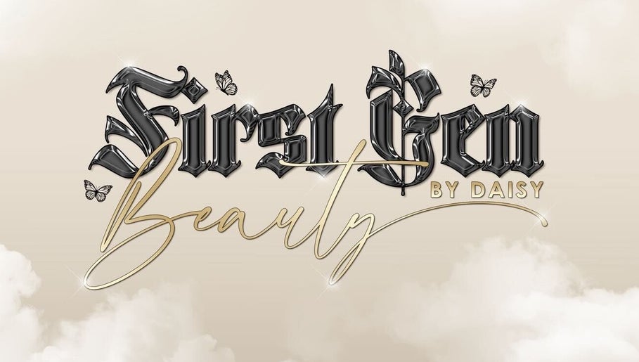 First Gen Beauty logo with butterflies, Grover Beach, California, US ambiance.