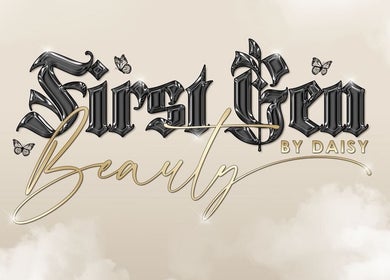 First Gen Beauty logo with butterflies, Grover Beach, California, US ambiance.