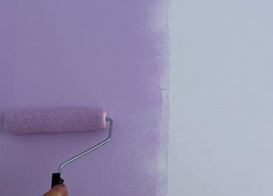 Fresh lavender paint on wall at Tiny Tree Kids Yoga in Broadbeach, Queensland, AU.