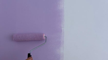 Fresh lavender paint on wall at Tiny Tree Kids Yoga in Broadbeach, Queensland, AU.