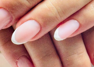 Close-up of stylish French manicure at Glam Nails by Sheemu, Roma, Lazio, IT.