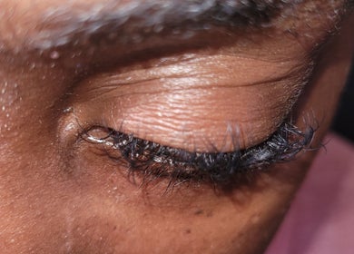 Close-up of eyelash extensions at The Lash Guru, Saint James, Saint James, BB, showcasing expert lash artistry.