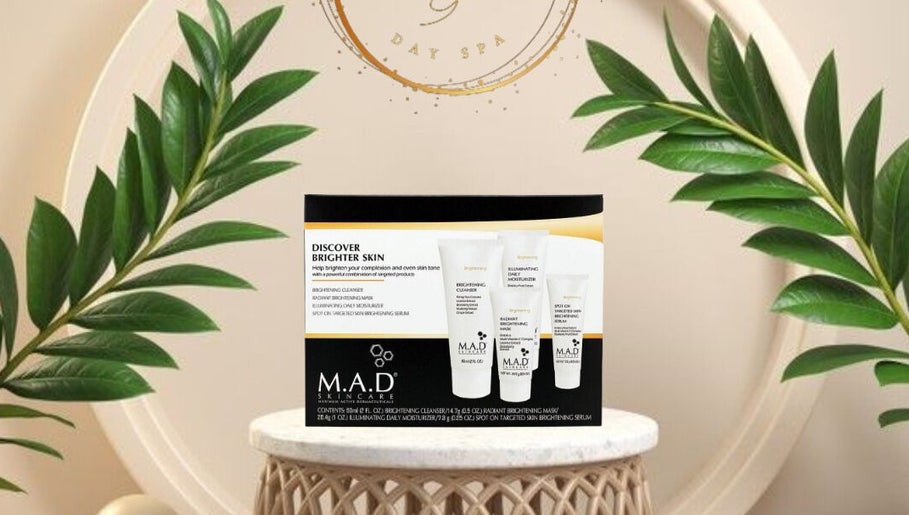 M.A.D skincare products at Pamper Me Fabulous Day Spa, Chaguanas, Chaguanas, TT with lush green leaves.