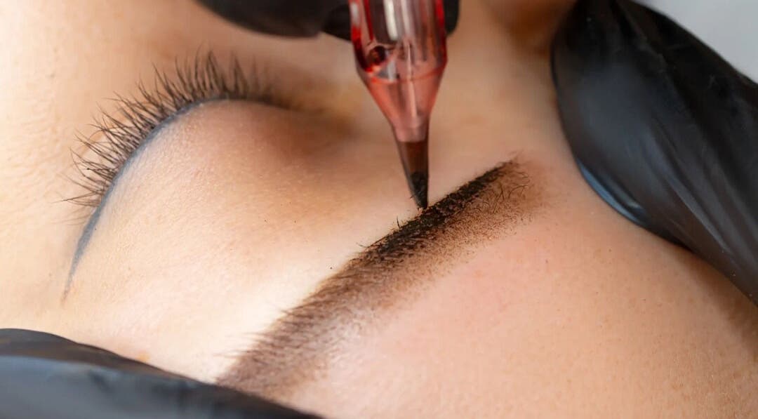 Microblading session at La Premier Beauty, Niddrie, Victoria, AU, showcasing detailed eyebrow enhancement.