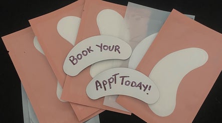 Eye mask packets with 'Book Your Appt Today!' at BNE Beautyy, Yarrabilba, Queensland, AU.