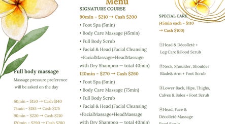 Miki Japanese Massage menu showcasing services and prices in North Sydney, New South Wales, AU.