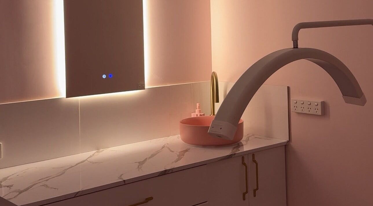 Elegant vanity with soft lighting at Isla Grace Beauty Studio, Butler, Western Australia, AU.