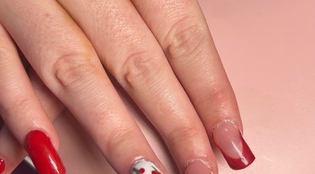 Red and cherry nail art at NailsByZeff, Bridgwater, England, GB. Chic and elegant nail design.