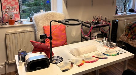 Haus of Pixiee nail studio setup with colorful gel options in Pontyclun, Wales, GB.