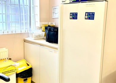 Sterile clinic area at Shannaz Aesthetics, Luton, England, GB, showcasing medical equipment and organization.