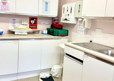 Treatment room at Shannaz Aesthetics, Luton, England, GB featuring medical equipment and clean surfaces.