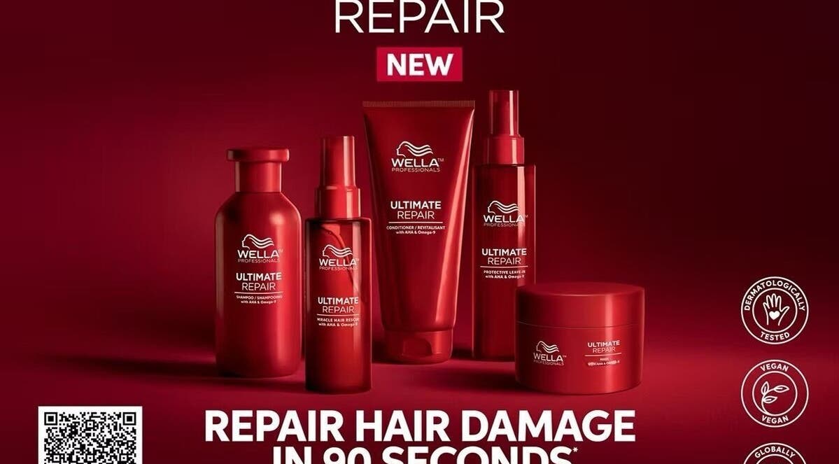 Wella repair hair products displayed at Hair By Sarah, Helensburgh, Scotland, GB.