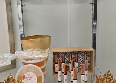 Display of sugaring products at Beauty & Body Sugaring Sarnia, Sarnia, Ontario, CA.