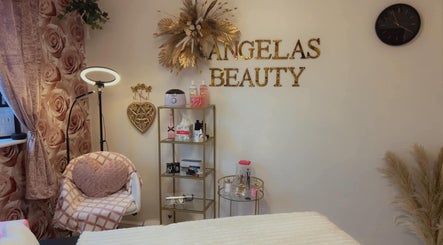 Chic, serene interior of Angela's Beauty in Bradford, England, GB highlighting a stylish corner decor.