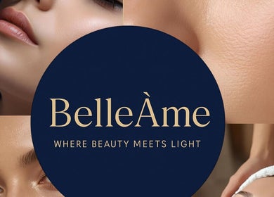 Collage of beauty treatments at BelleÂme, Denton's Green, England, showcasing skincare and relaxation.