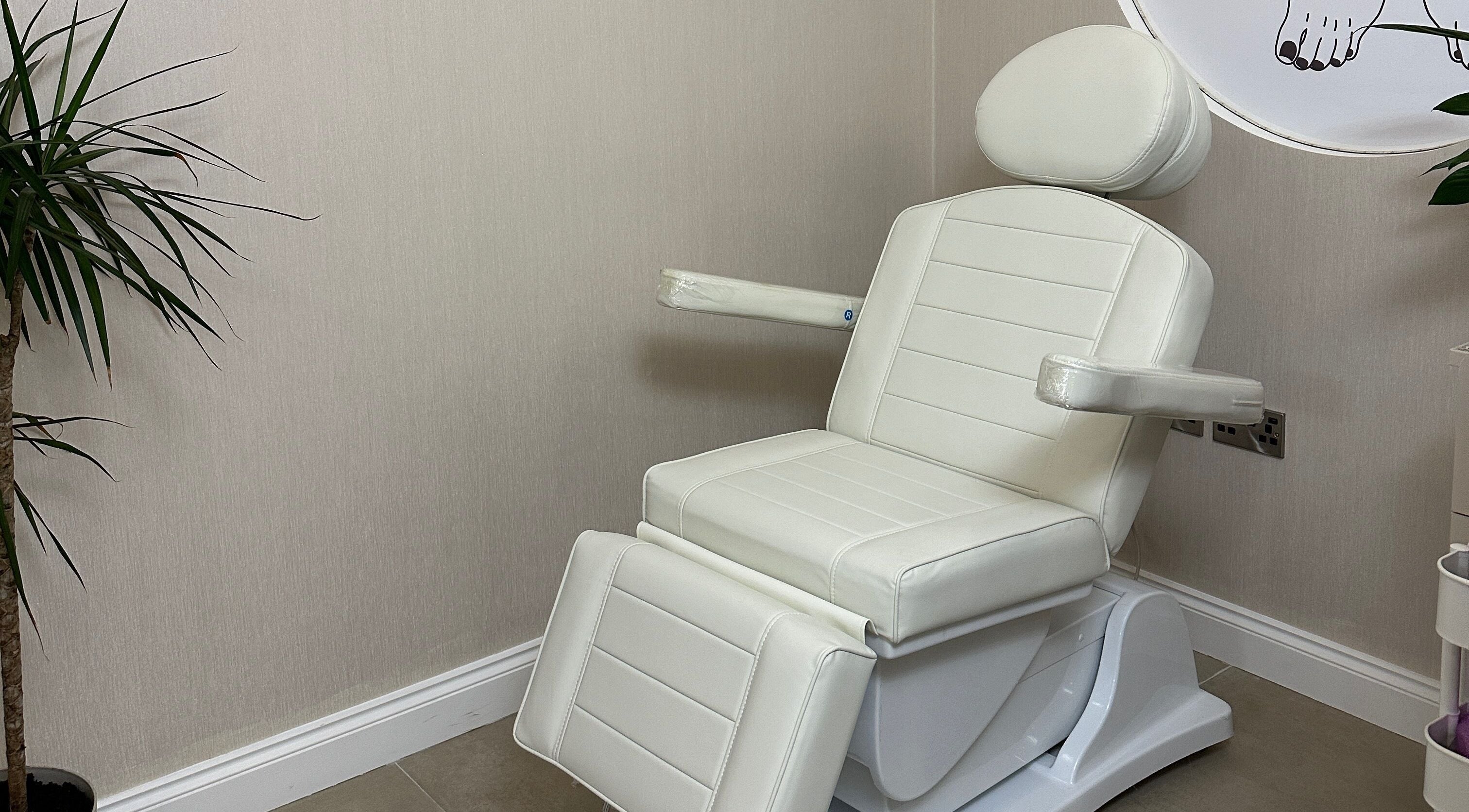 Comfy pedicure chair at D&M Nails Salon, Bletchley, England, GB, set against a serene and welcoming decor.