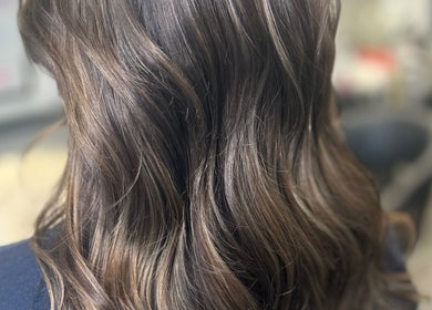 Lustrous brown hair styled at Vikki’s Hair, Appledore, England, GB showcasing smooth and shiny strands.