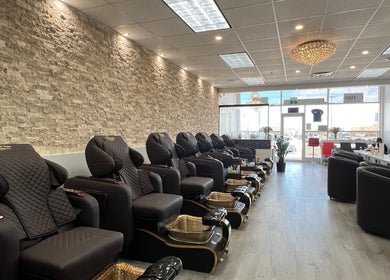 Luxurious pedicure chairs at Nails For You, Brampton, Ontario, CA offer a serene beauty experience.