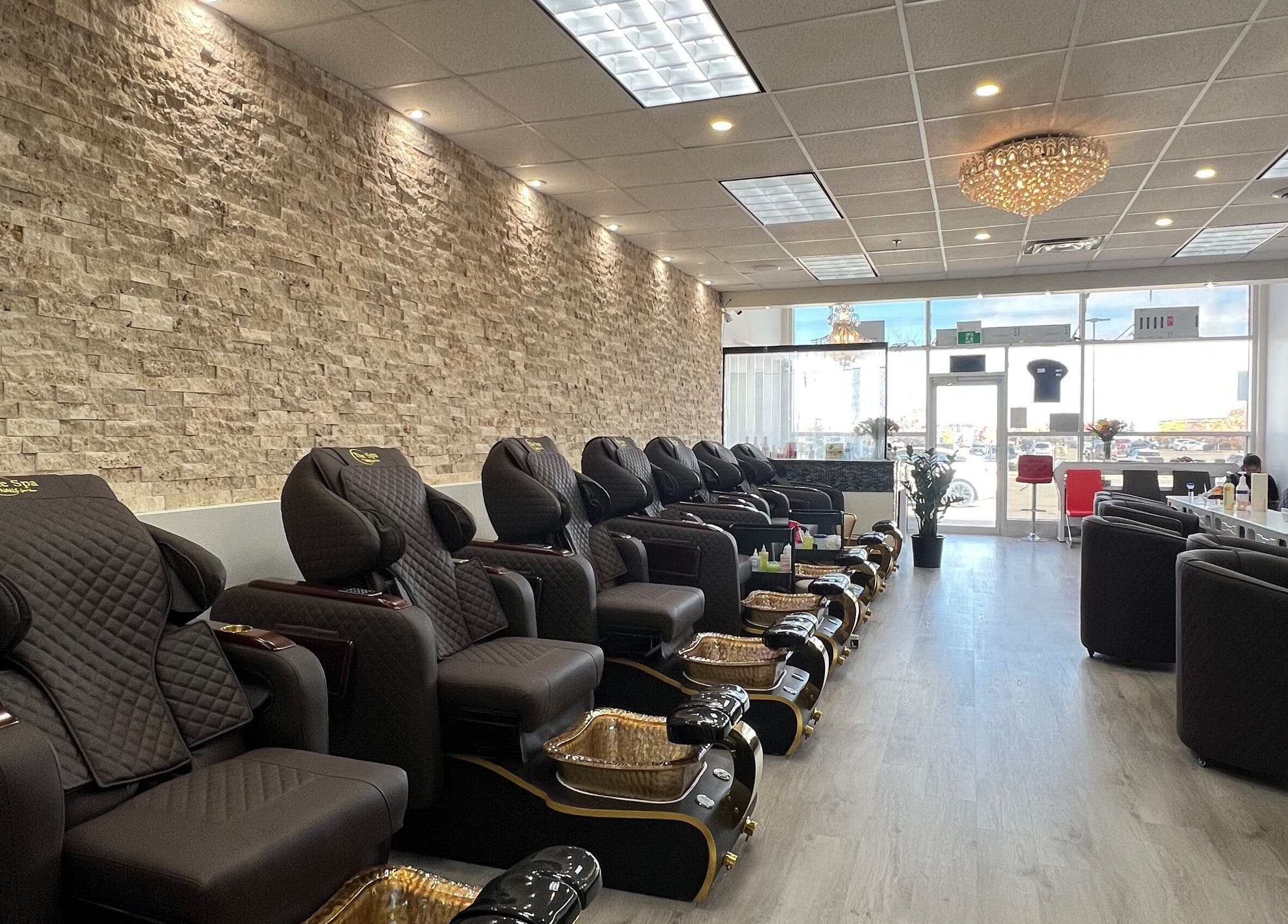 Luxurious pedicure chairs at Nails For You, Brampton, Ontario, CA offer a serene beauty experience.