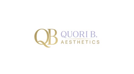 Quori B. Aesthetics logo in gold and purple, located in Louisville, Kentucky, US.