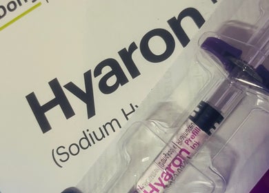 Close-up of Hyaron beauty product at Hydra Revive, Middlesbrough, England, GB.