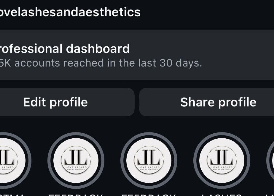 Professional dashboard insights at Love Lashes & Aesthetics, Dublin, County Dublin, IE, showing account reach.