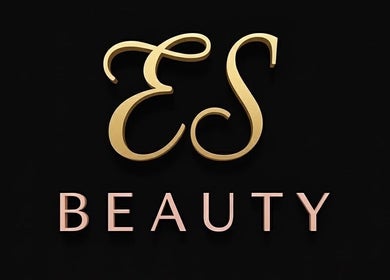 Elegant ES Beauty logo in gold and pink, Aberdare, Wales, GB.
