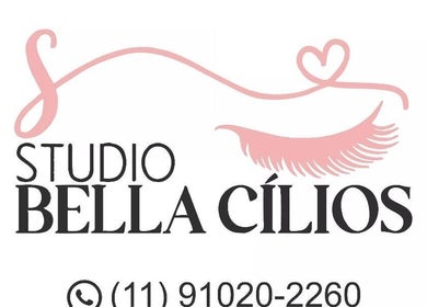 Logotipo de Studio Bella Cílios em São Paulo, SP, BR, com um design elegante de cílios rosa.
