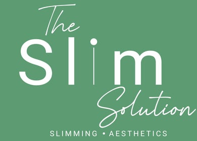 Logo of The SLiM Solution, a beauty center in Jeffreys Bay, Eastern Cape, ZA on a green background.