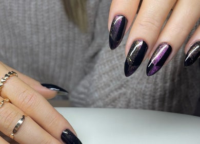 Elegant black and purple nail design at AFA STUDIO, Dublin, County Dublin, IE, showcasing modern beauty.