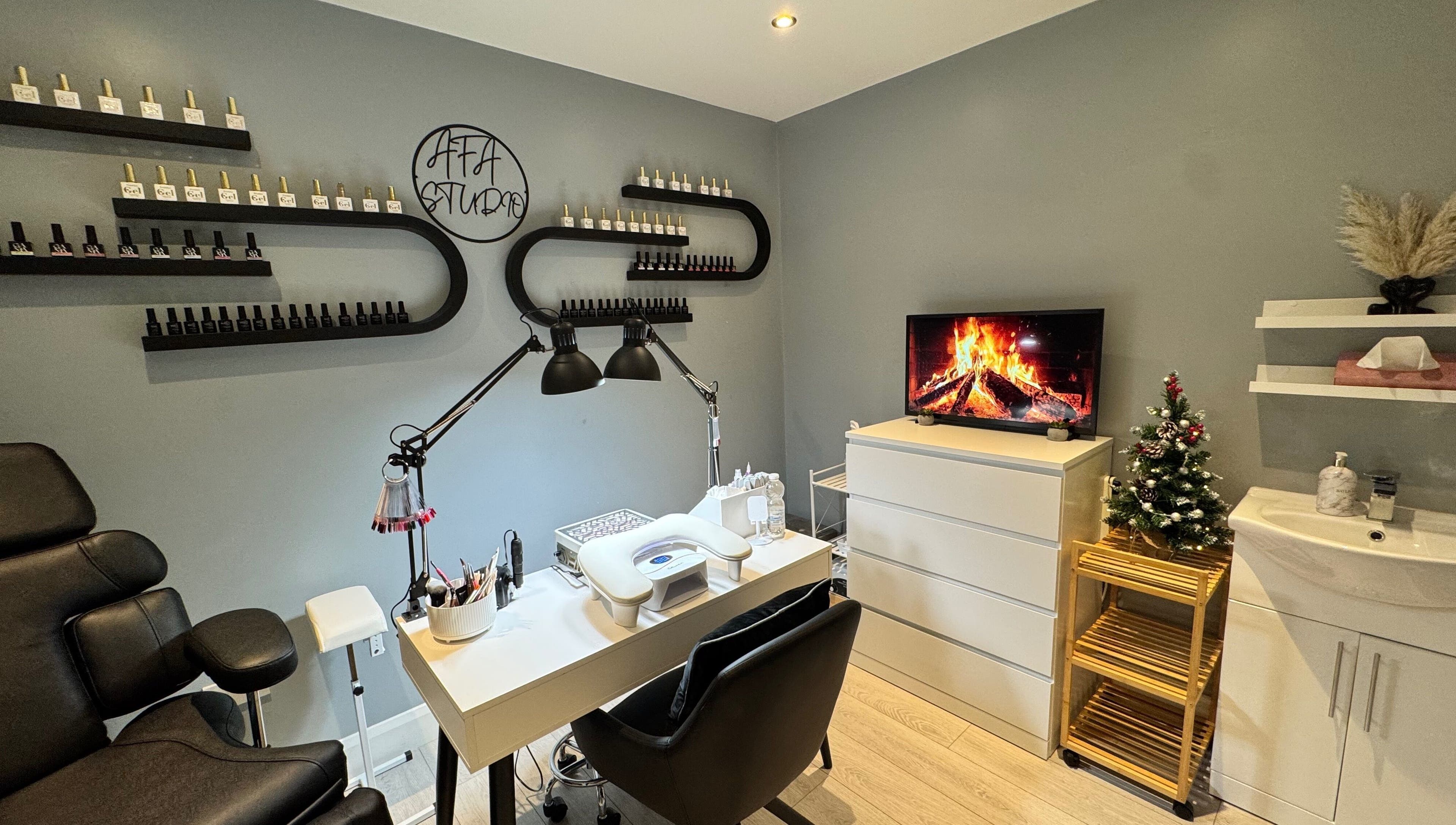 Chic nail station at AFA Studio Nails & Beauty, Dublin, County Dublin, IE, featuring modern decor and cozy ambiance.