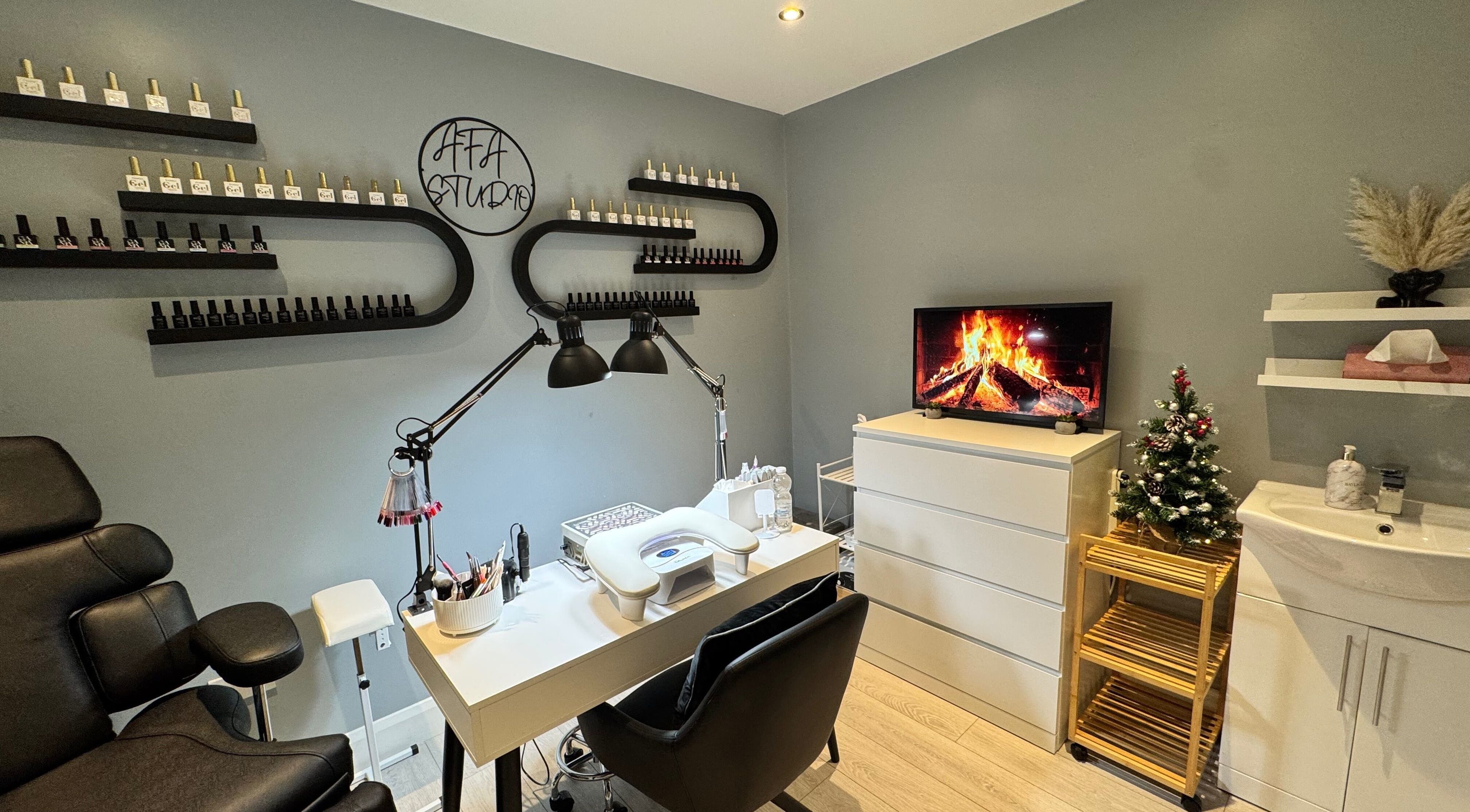 Chic nail station at AFA Studio Nails & Beauty, Dublin, County Dublin, IE, featuring modern decor and cozy ambiance.
