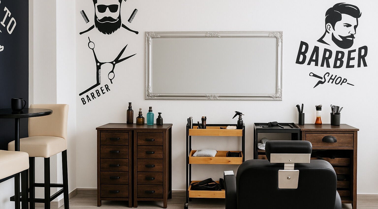 Stylové zařízení v Barber Luki Studio, Ostrava, Moravskoslezský Kraj, CZ, připravené k obsluze.