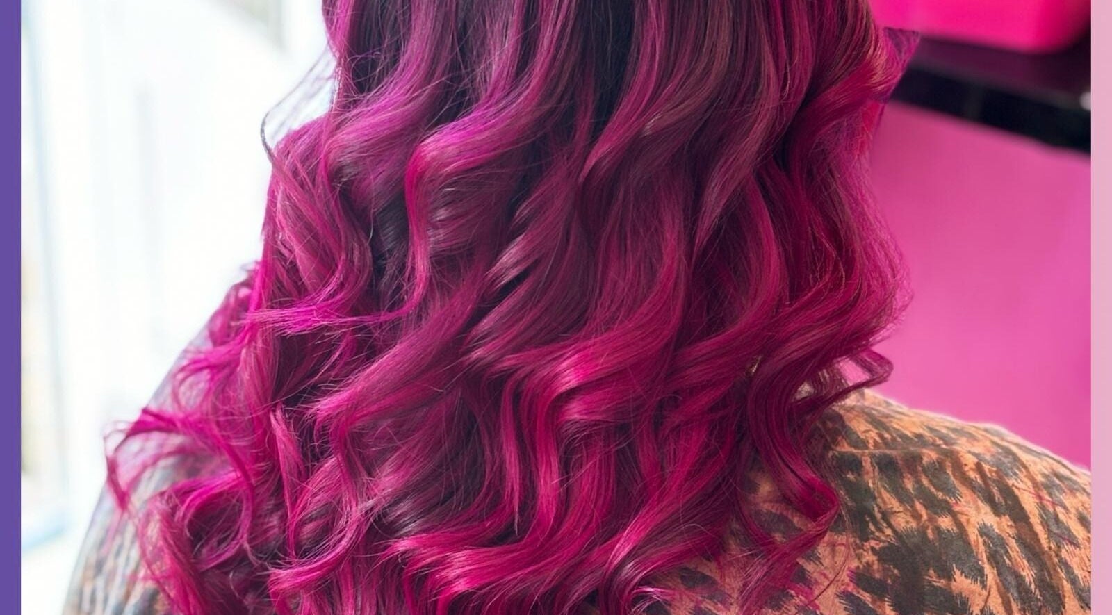 Vibrant pink curls styled at Reflectionz - Hair By Zoe, Raunds, England, GB.