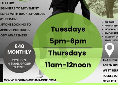 Moving with Markie class schedule and details in Folkestone, England, GB. Perfect for beginners, £40 monthly.
