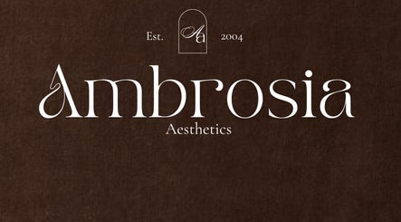 Ambrosia Aesthetics By LCM Beauty logo on a brown background, Molendinar, Queensland, AU.
