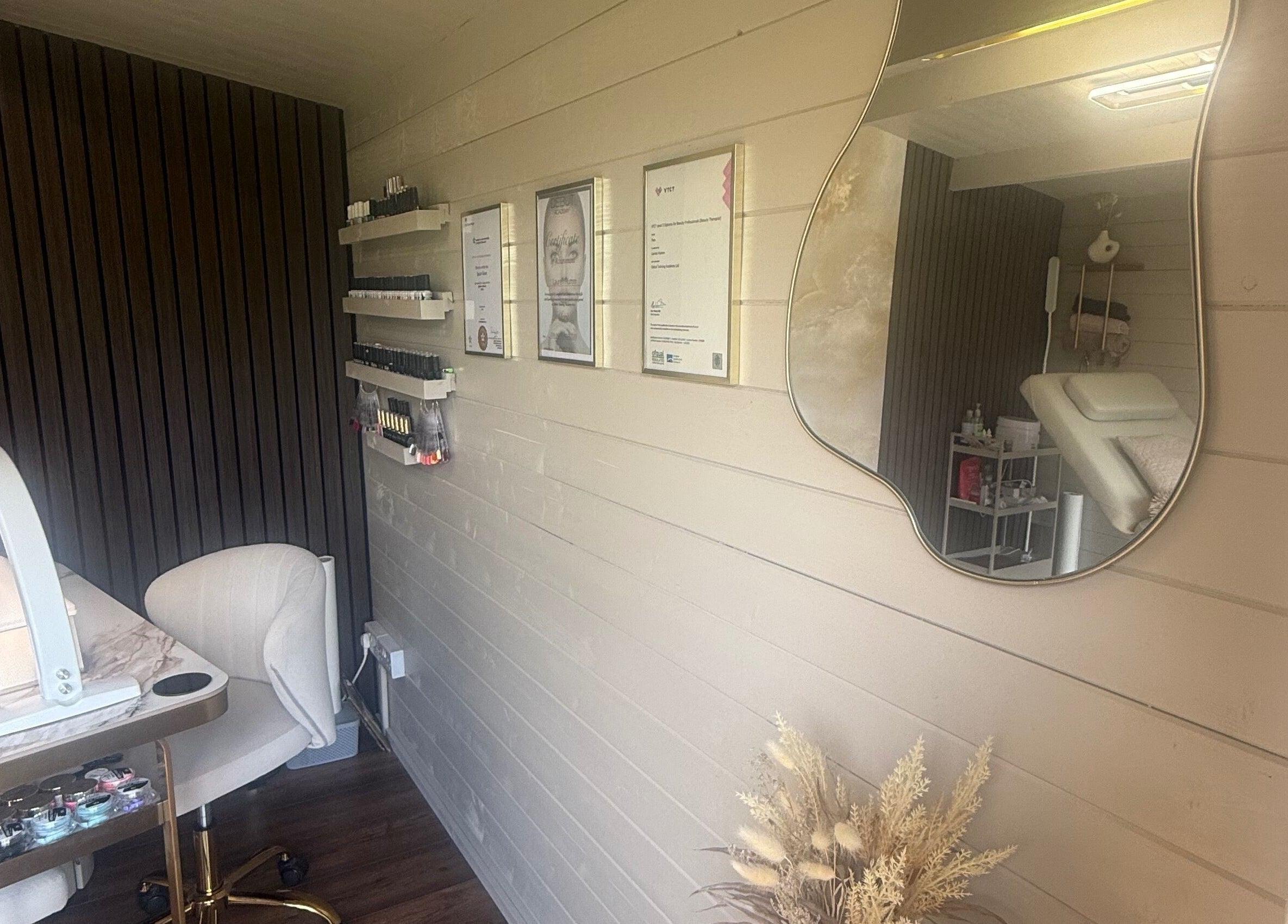 Elegant nail station and decor at Ljbeautystudio, Wickford, England, GB. Cozy, stylish, and inviting ambiance.