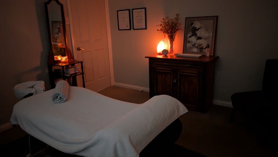 Tranquil massage room at Better Day Massage, Oakey, Queensland, AU, with soft lighting and cozy ambiance.
