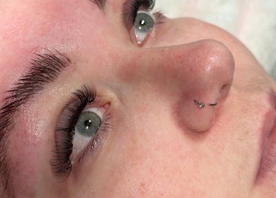 Close-up of eyelash extensions at TheLashLab, Bettws, Wales, GB showcasing natural beauty.