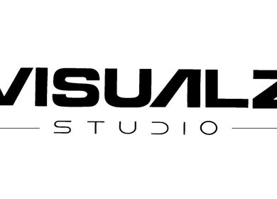 Logotipo preto e branco do Visualz Studio - Barbershop, localizado em Alverca Do Ribatejo, Lisboa, PT.