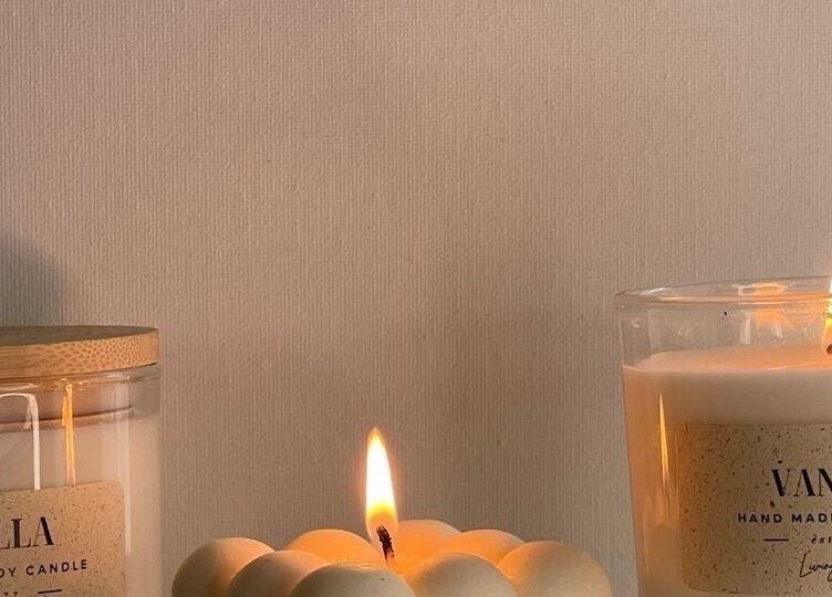 Luxury vanilla candles creating a serene ambiance at Olivia Skin And Beauty, Worcester, England, GB.