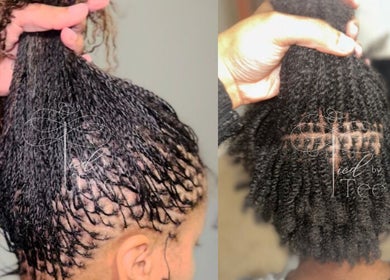 Intricate braid styling at Tied By Tee, Macon, Georgia, US, showcasing fine hair craftsmanship.